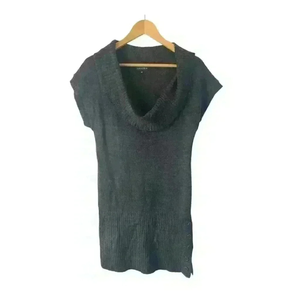 Brittany Black Women's Sz M Black Grey Cowl Neck Short Sleeve Sweater Tunic